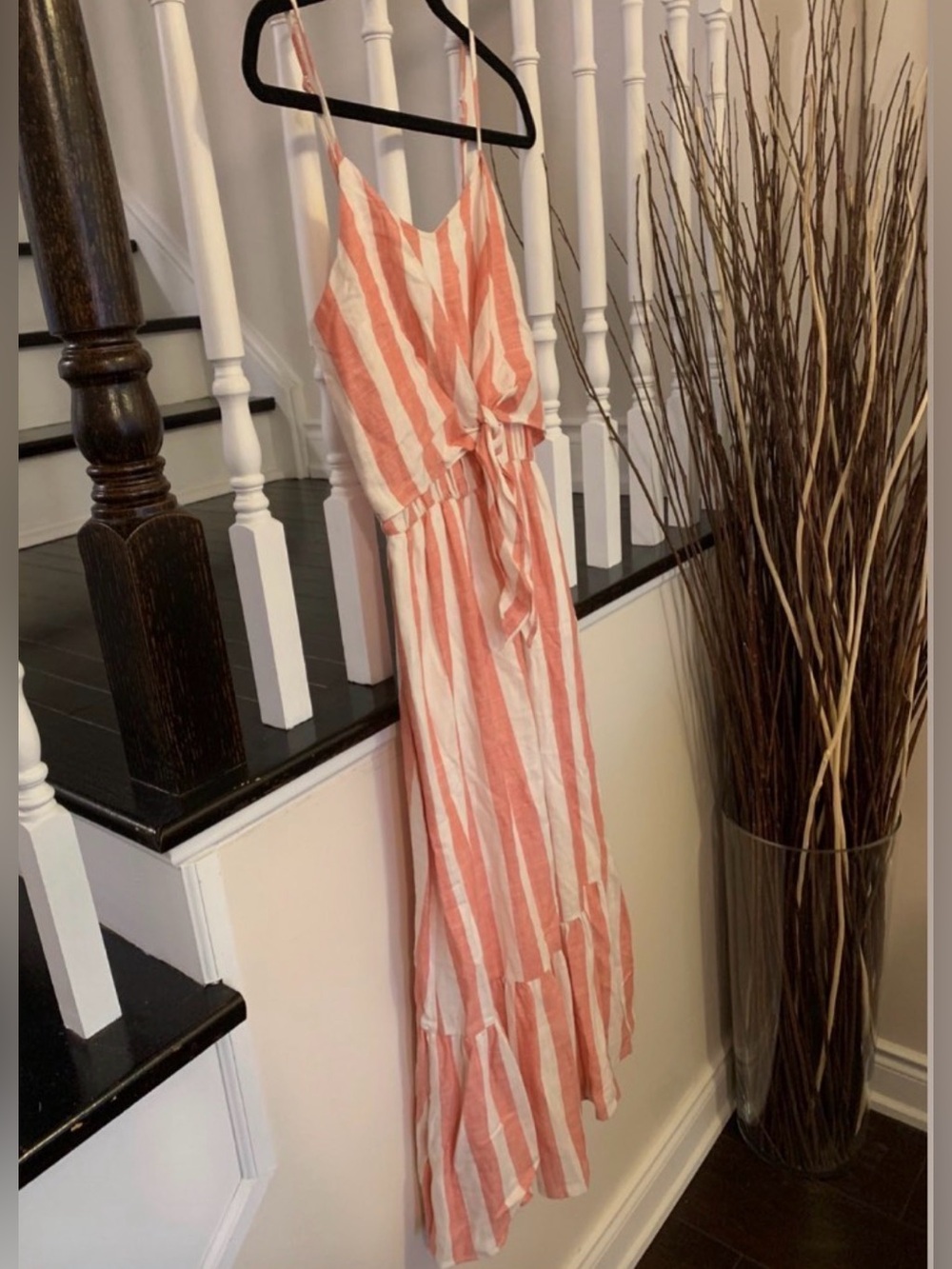 Striped Pink and White Maxi Dress with Tie Front